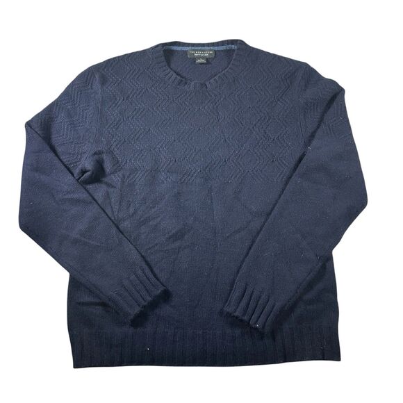 The Mens Store Cashmere Sweater Large Navy Cable Knit Crewneck Bloomingdales - Picture 2 of 9